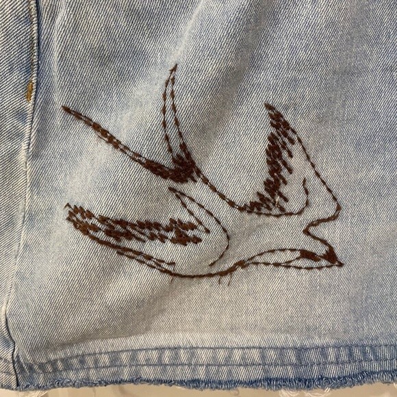 Zara Trafaluc Denim Distressed Mini Skirt. Embroidered. Blue. Large. Streetwear. - Picture 6 of 13